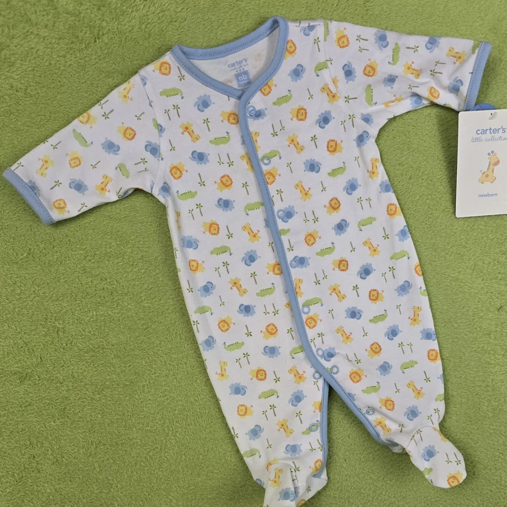 NWT 6-9M Baby BOYS 2P FOOTIE & BIB  LION  ELEPHANT + GIRAFFE  CUTE & CUDDLY (Q1) - Picture 3 of 6